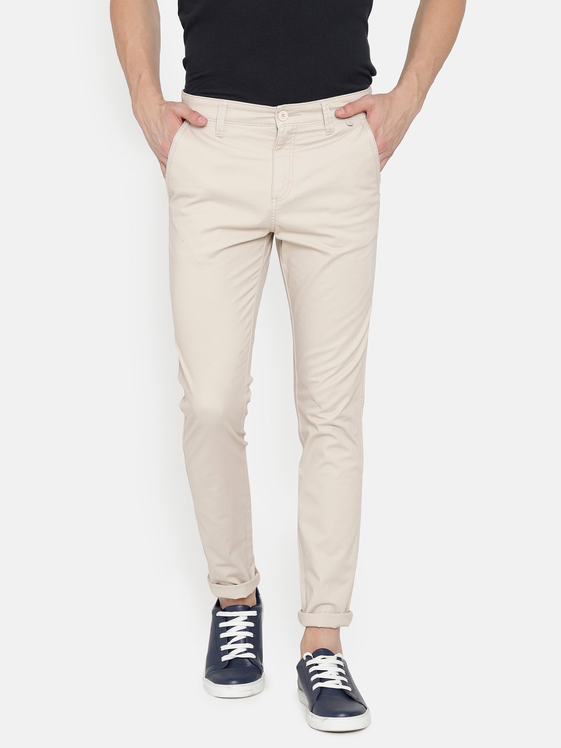Formal Wear Plain Finnoy Men Cotton Cream Color Trouser Size 28  44