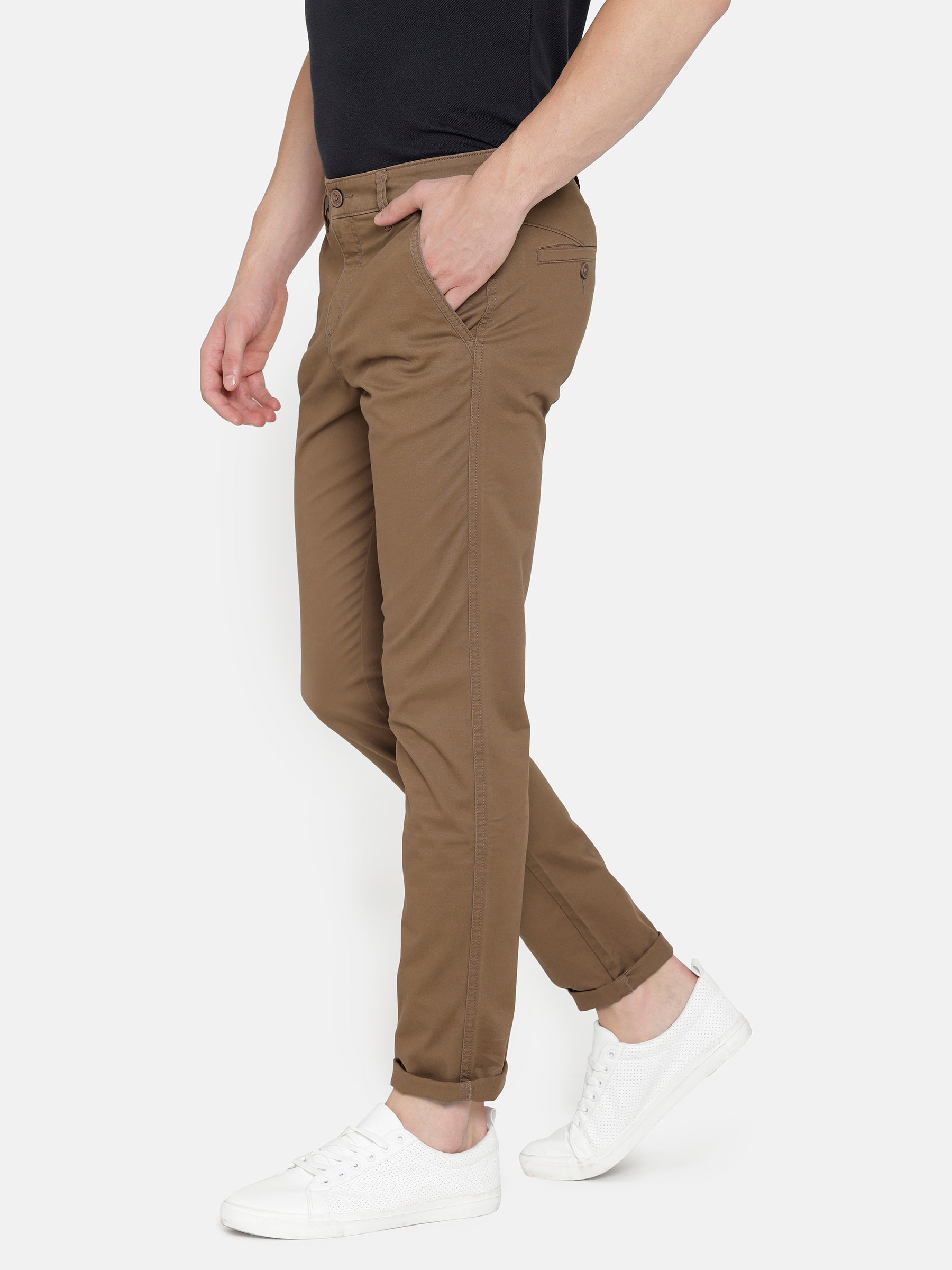Buy BLACKBERRYS Brown Structured Cotton Blend Slim Fit Mens Trousers   Shoppers Stop
